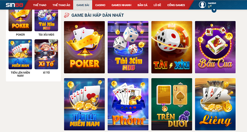 Chơi game bài đổi thưởng online tại SIN88